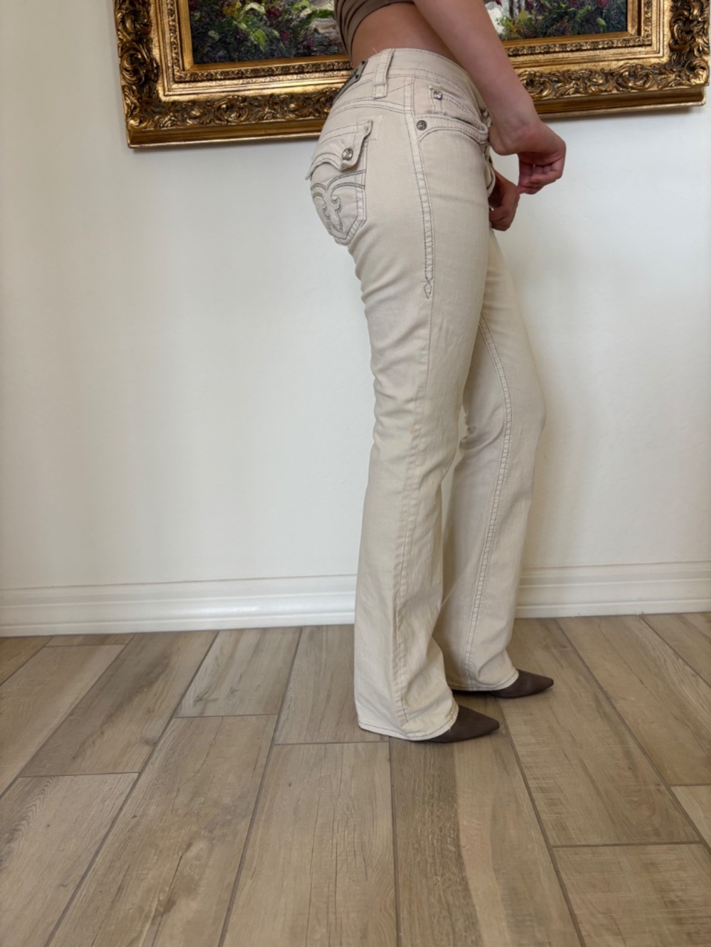 ✧ Y2K Rock Revival Low Rise Bootcut Jeans ✧Size 29, ivory - Picture 3 of 15